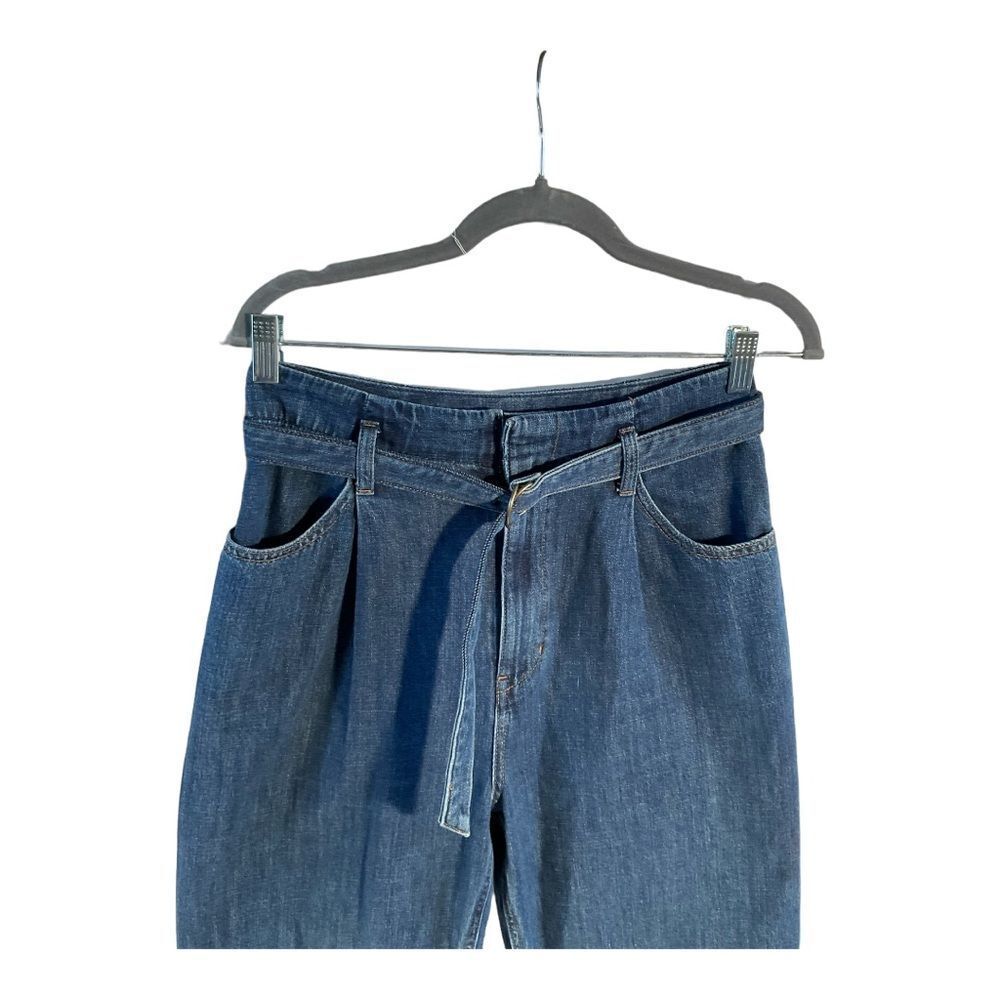 Uniqlo Women Jeans Size 25 Inch Blue High Rise Belted Paperbag Fit Denim - Picture 4 of 15
